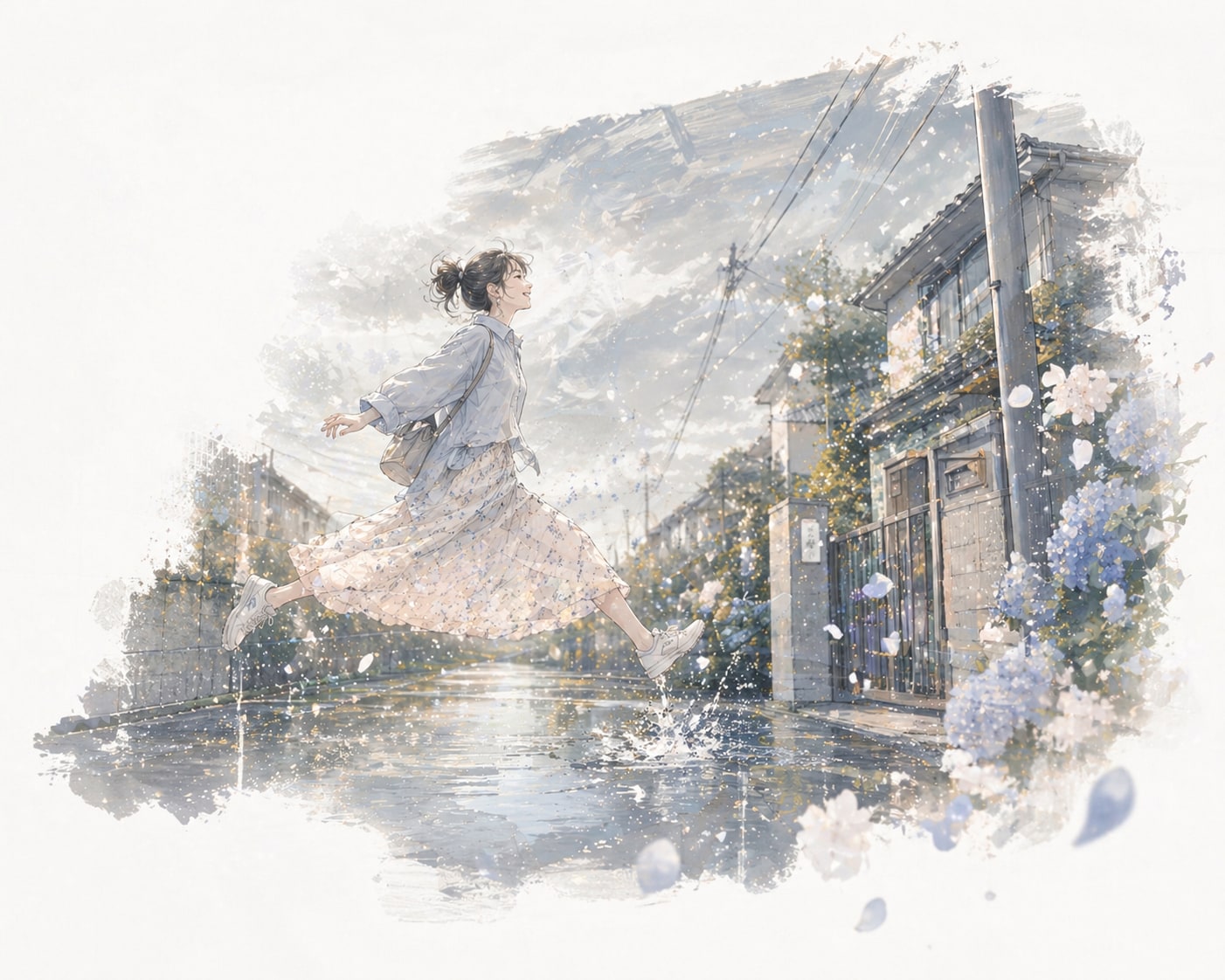 水たまりという海を飛び越える私 | の人気AIイラスト・グラビア