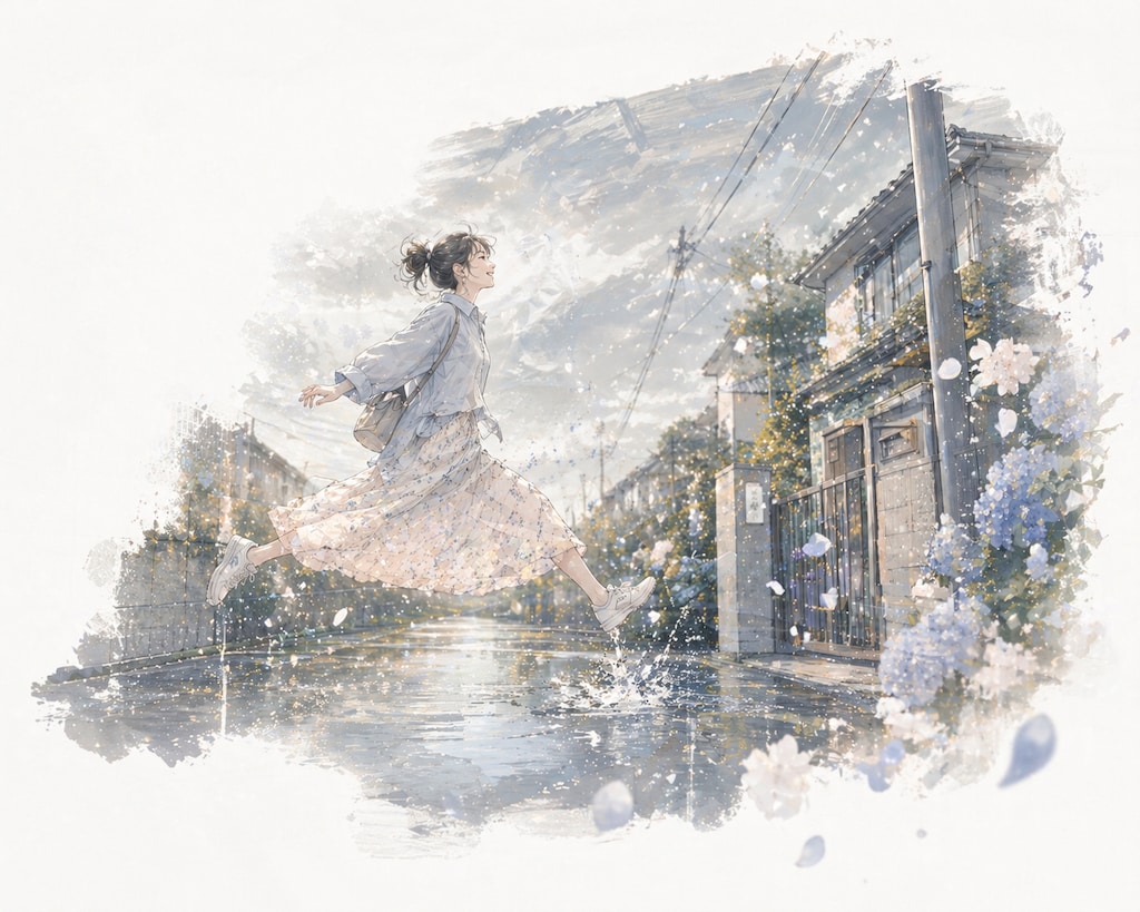 水たまりという海を飛び越える私