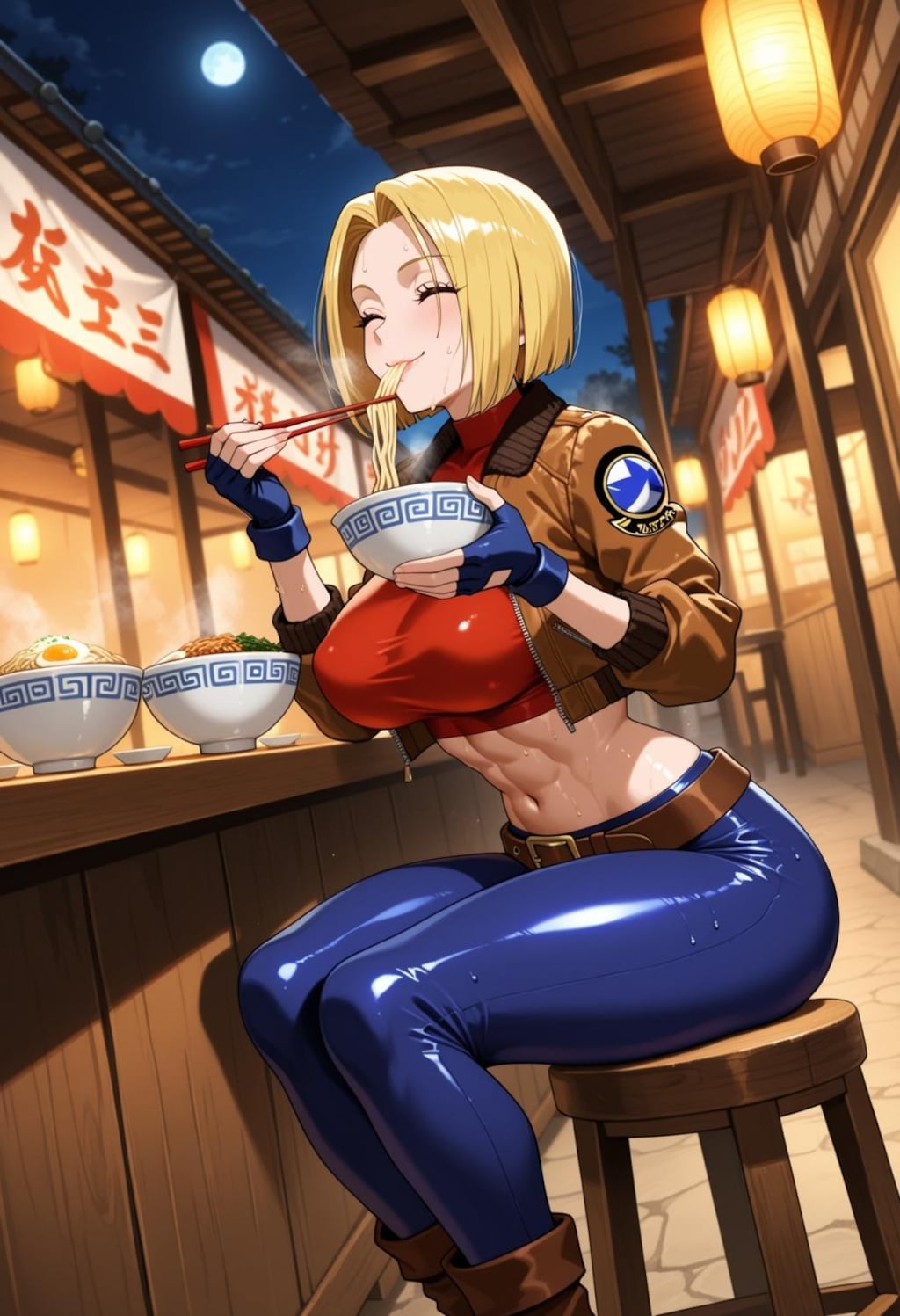 うどん食べる私服コスプレボブカット人妻
