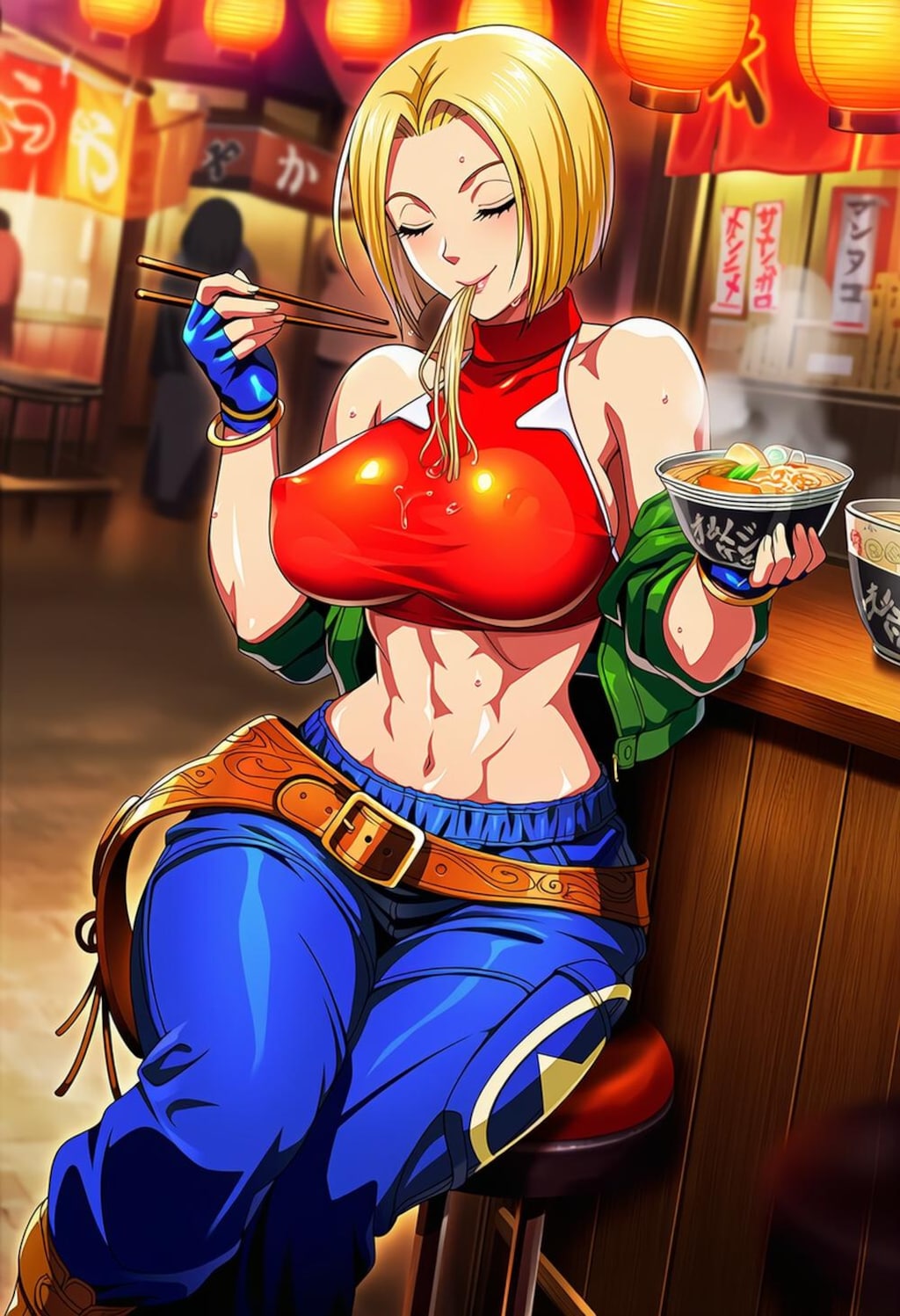 うどん食べる私服コスプレボブカット人妻
