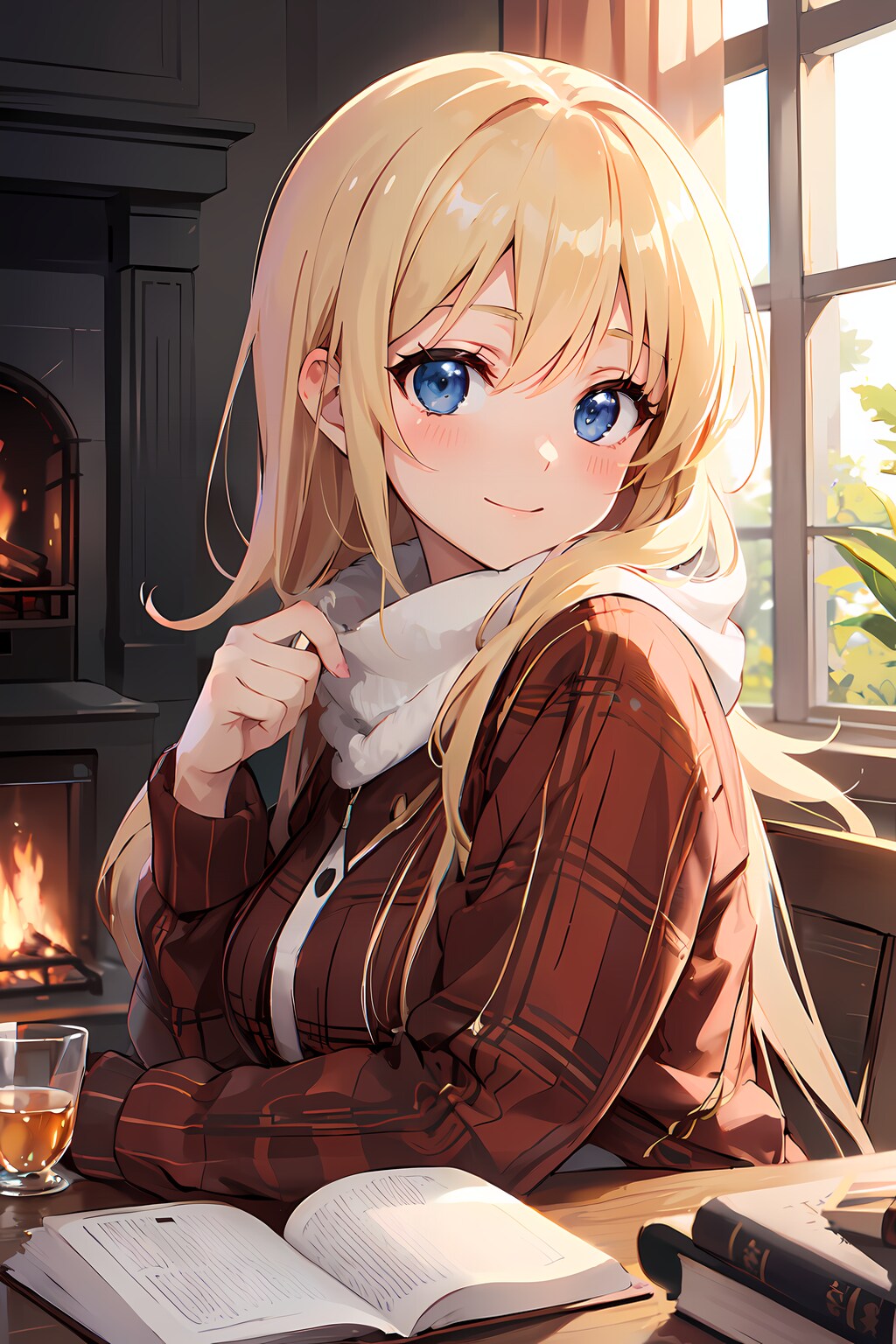 暖炉の前で読書で一杯