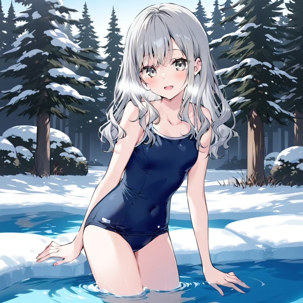 冬の海で水泳