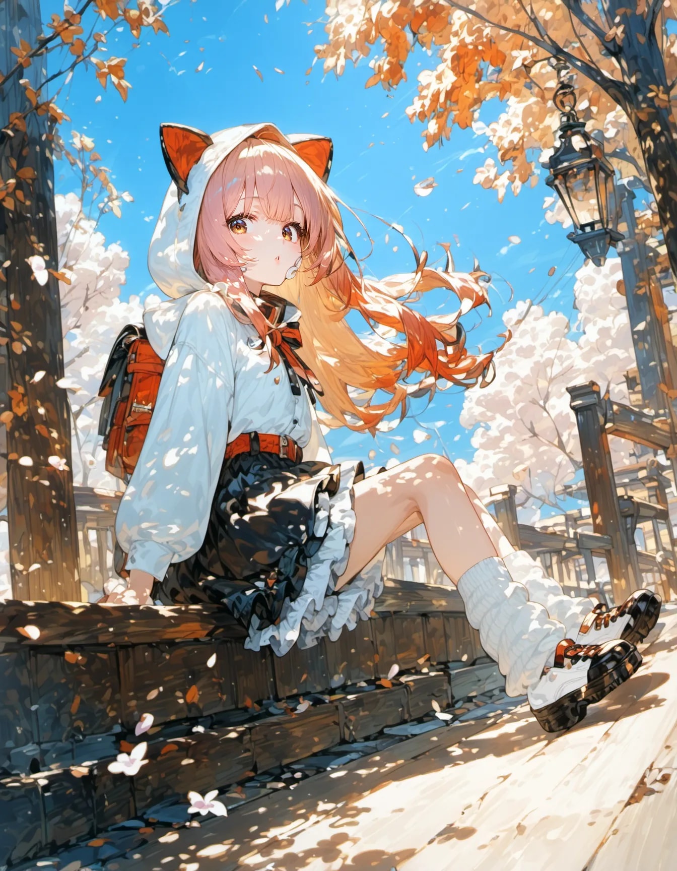Autumn Leaves and White Hoodie | の人気AIイラスト・グラビア