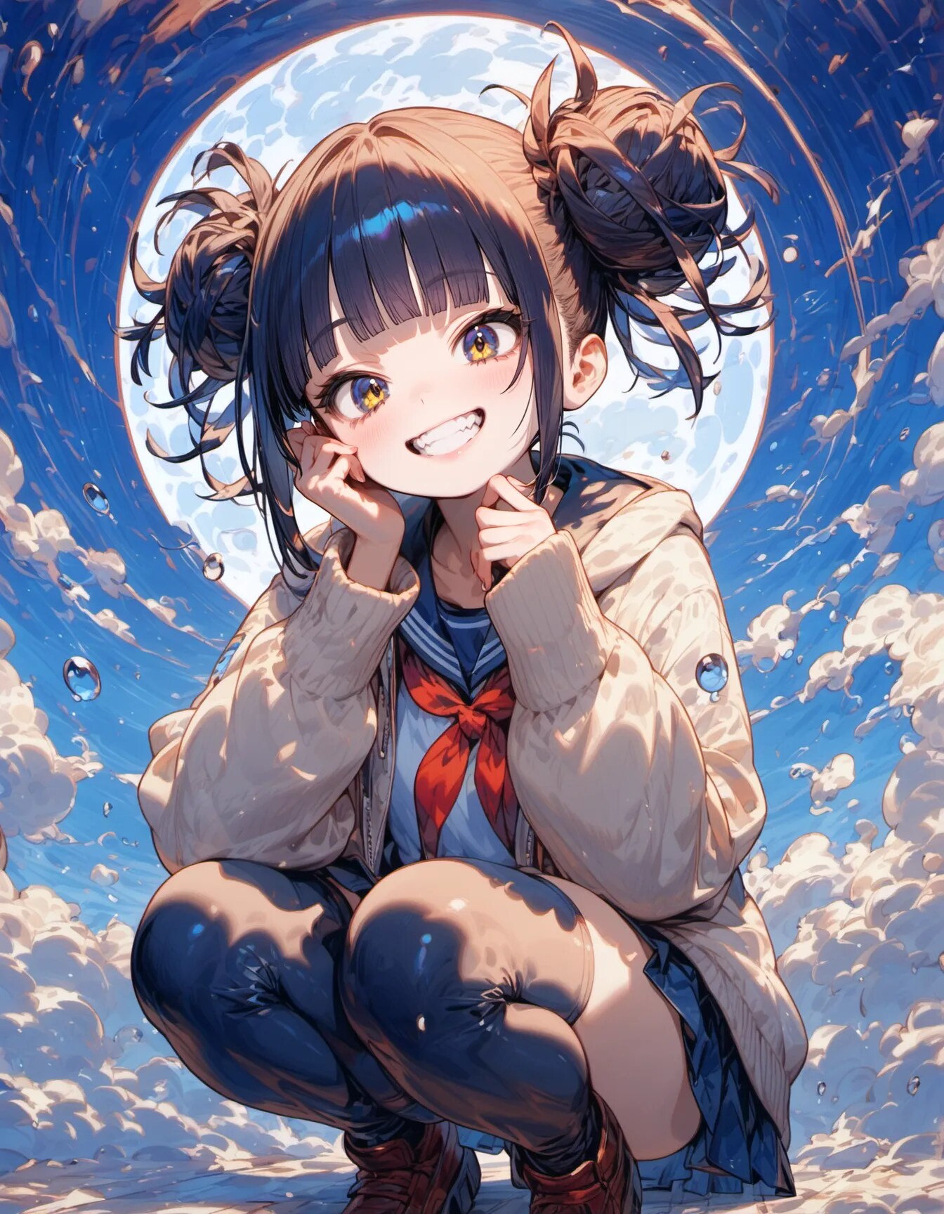 Schoolgirl Smile Under the Moon | の人気AIイラスト・グラビア