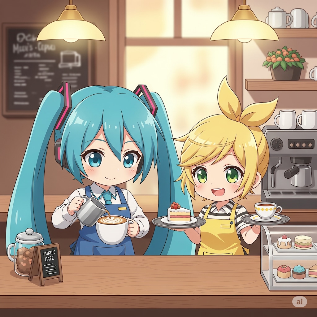 ミクちゃんリンちゃん喫茶店のお手伝い