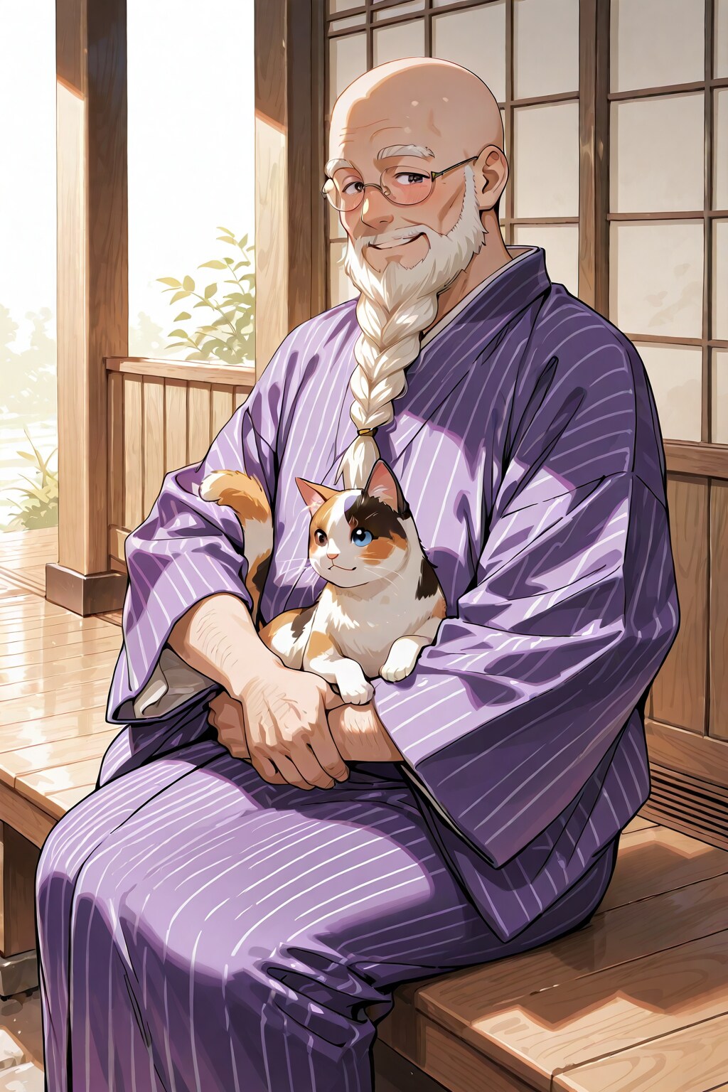 ナップル100さんも猫大好きな眼鏡三つ編み | の人気AIイラスト・グラビア