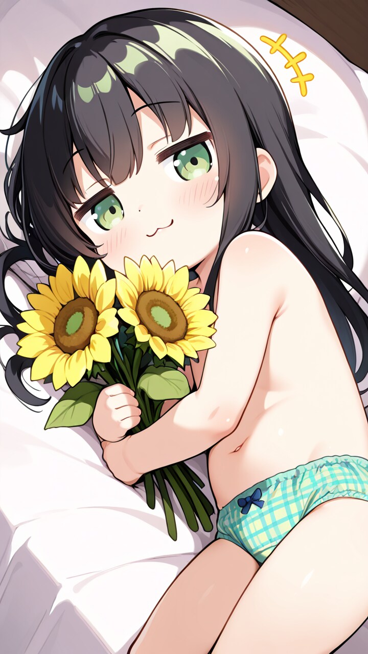 ひまわりを抱く少女
