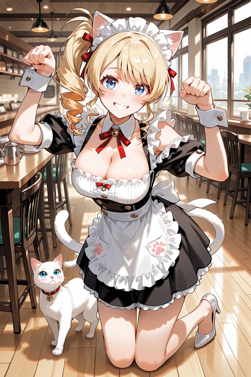 猫耳メイドとネコ