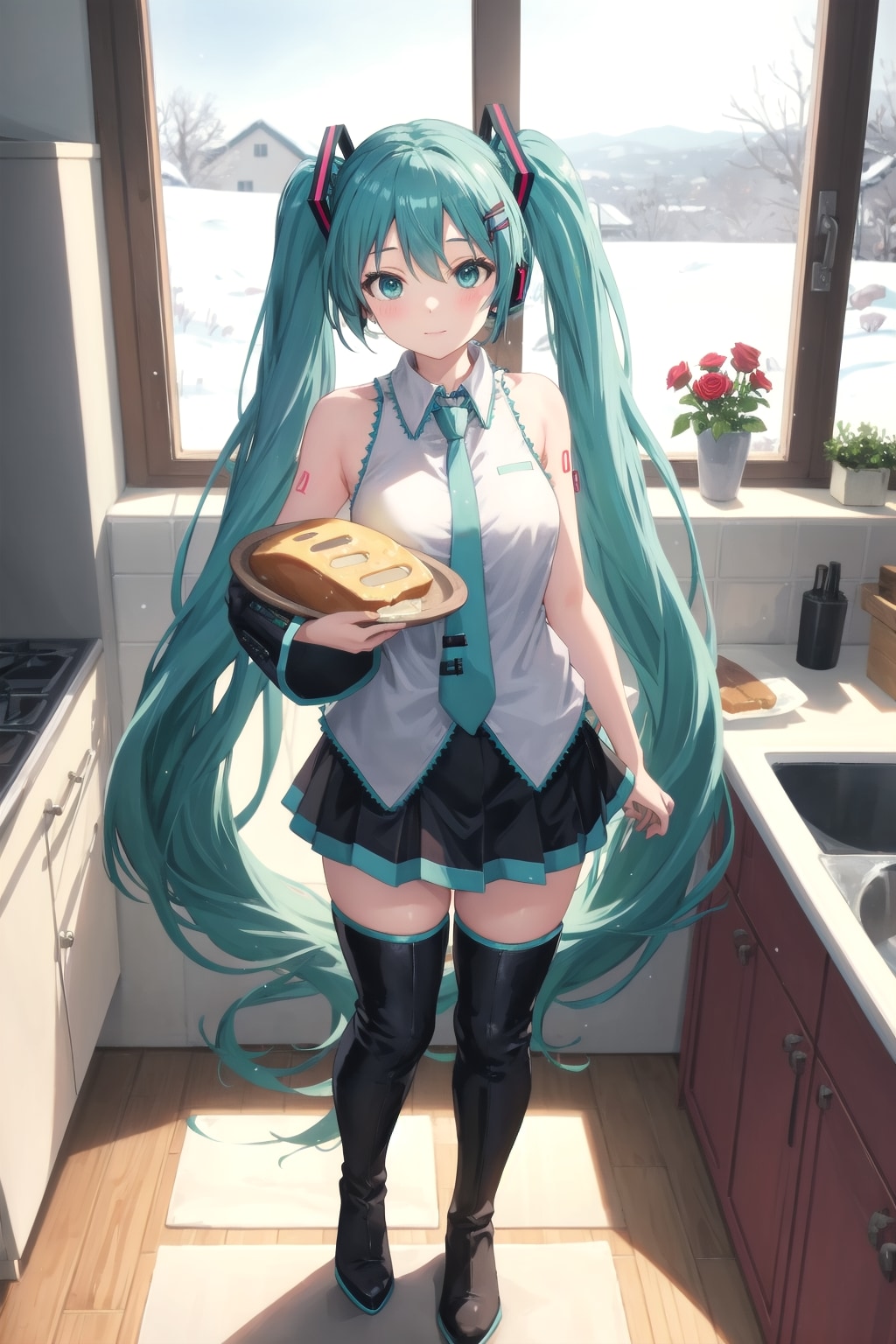 台所に立つミクさん