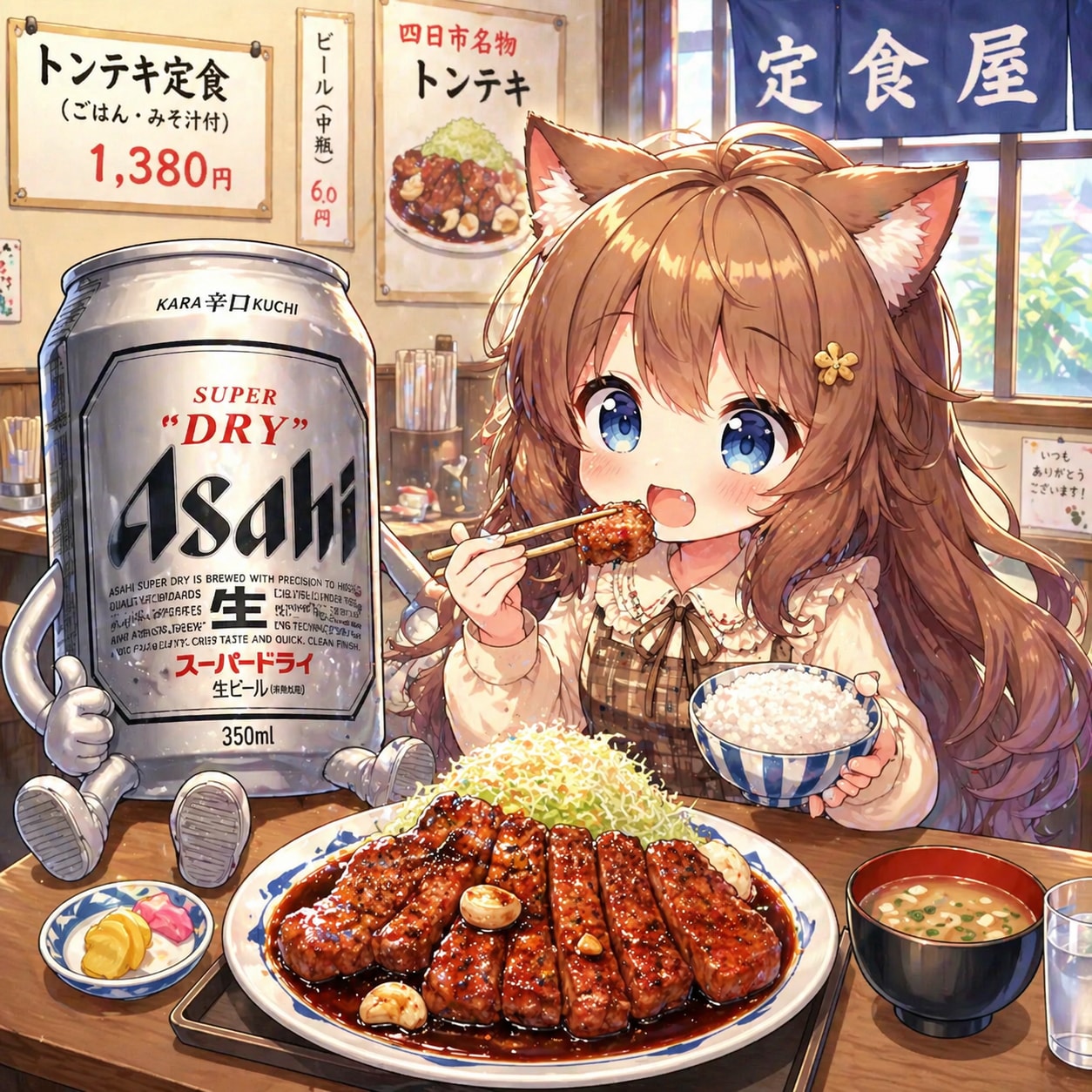 トンテキを食べる小さな女の子 | の人気AIイラスト・グラビア