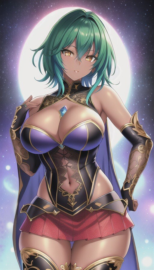 褐色肌に緑髪の女騎士達