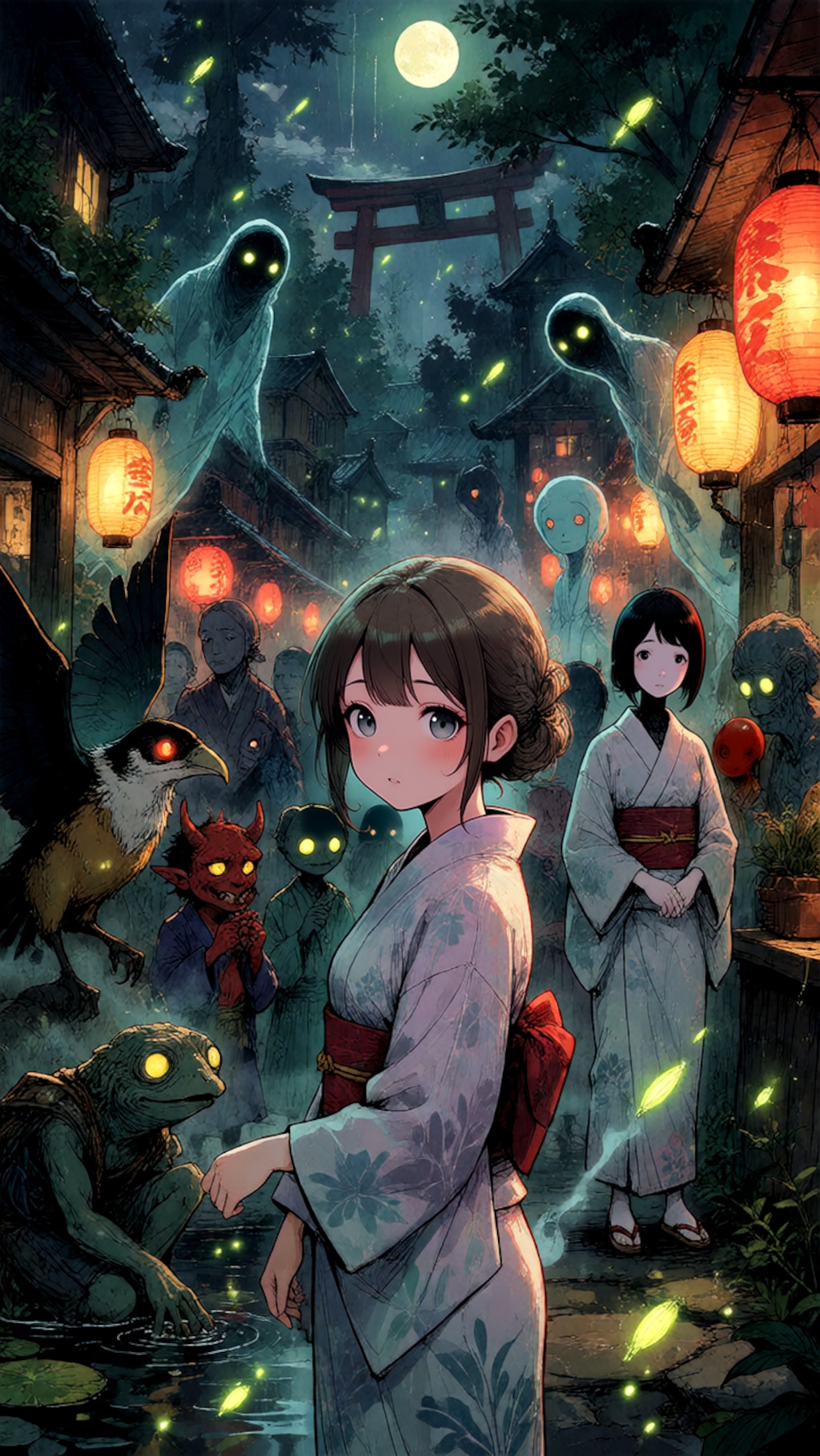 夏の夜祭りの村で