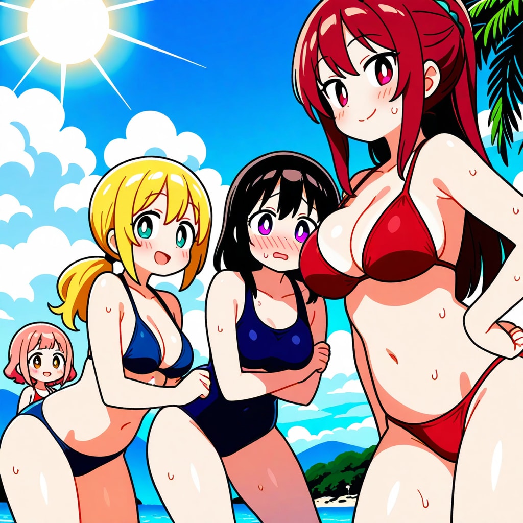 コ〇コロ風絵柄で水着っ娘美少女達💕（全年齢向けの普通のビキニとスクール水着版）