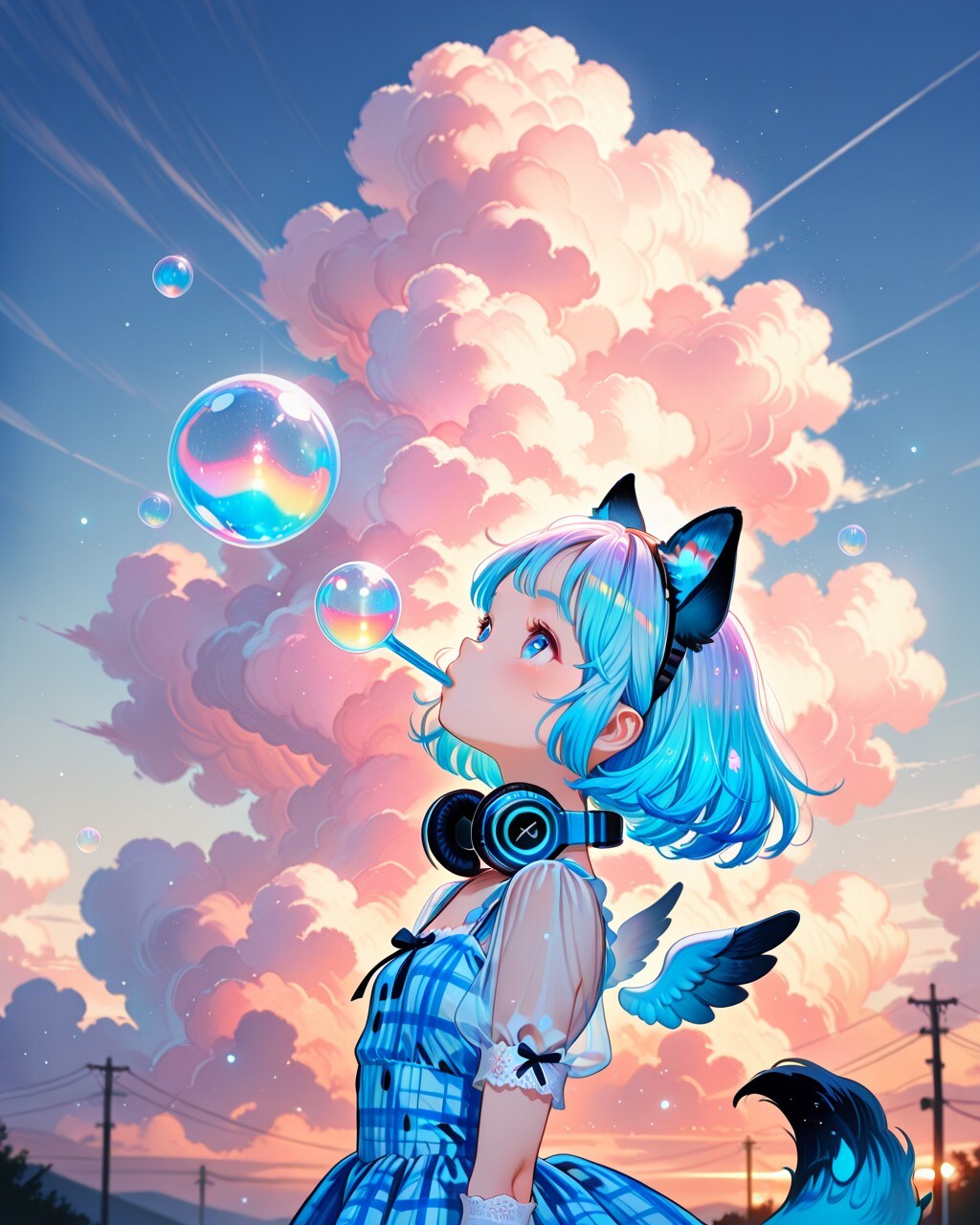 12枚）夕日の積乱雲とシャボン玉