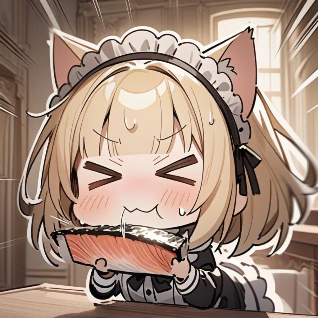 🐱今日の私は猫と言い張る系メイドちゃん、おジャンボサーモンを食す🐱