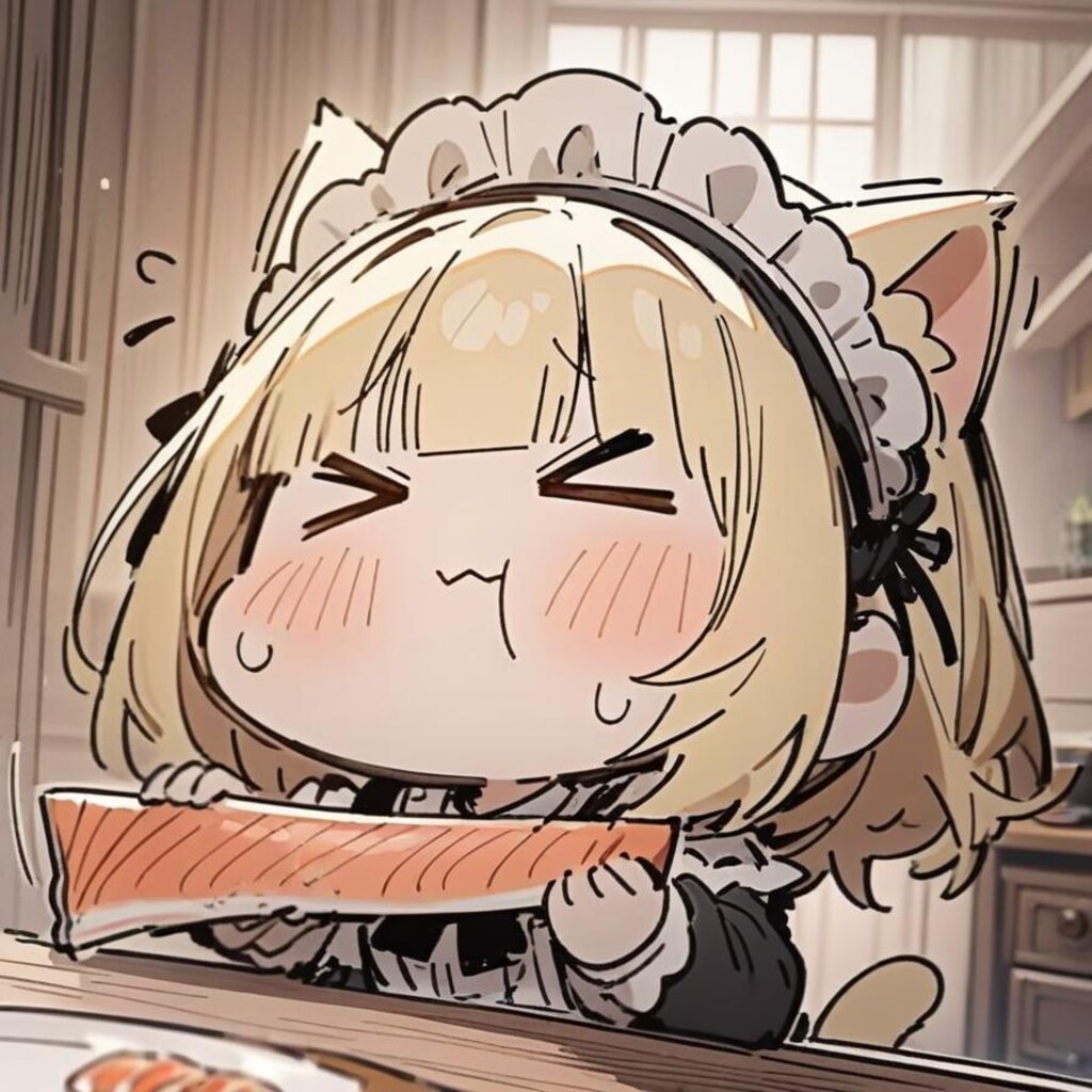 🐱今日の私は猫と言い張る系メイドちゃん、おジャンボサーモンを食す🐱