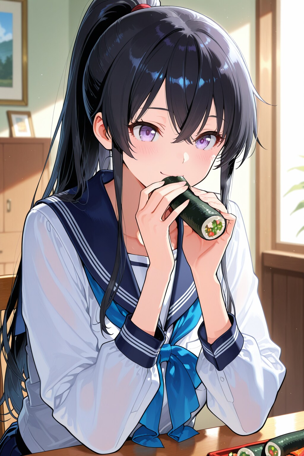 恵方巻を食べるＪＫ