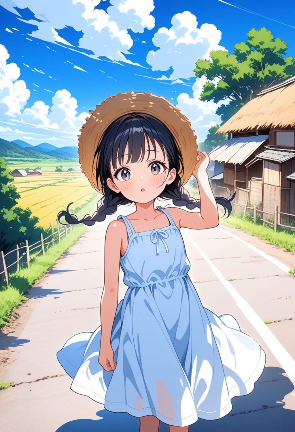 田舎の白ワンピース少女