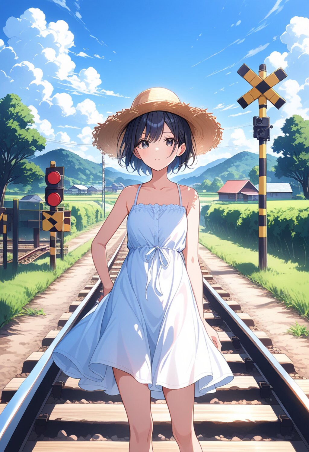 田舎の白ワンピース少女