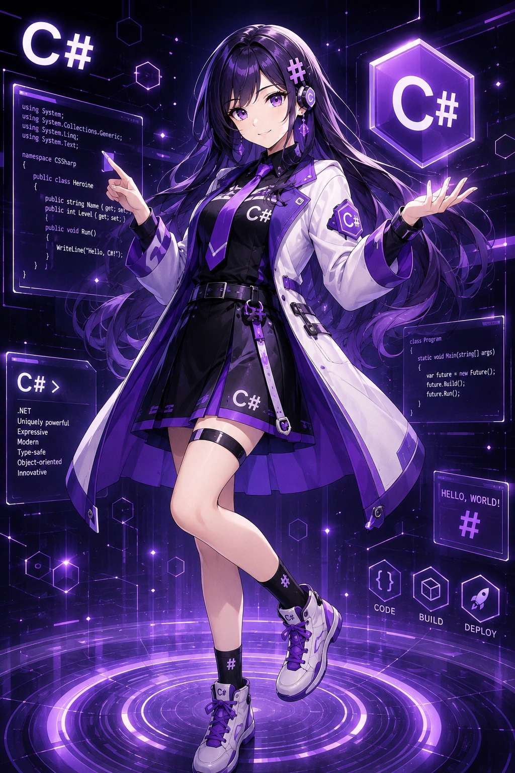 C/C++, C# のマスコットキャラ風。