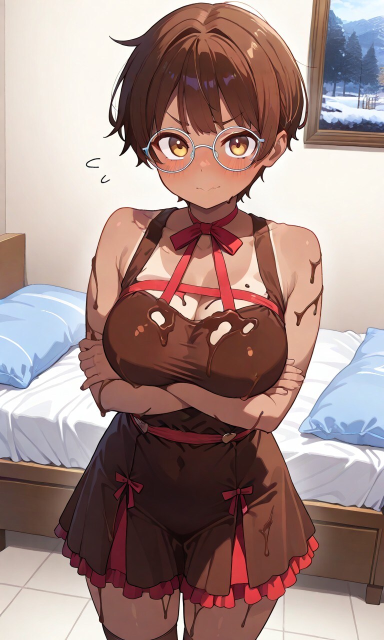チョコまみれの眼鏡っ娘