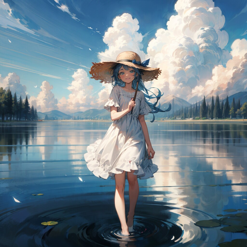 湖面を歩く少女