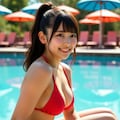 赤ビキニ・ポニーテール美少女 3枚目