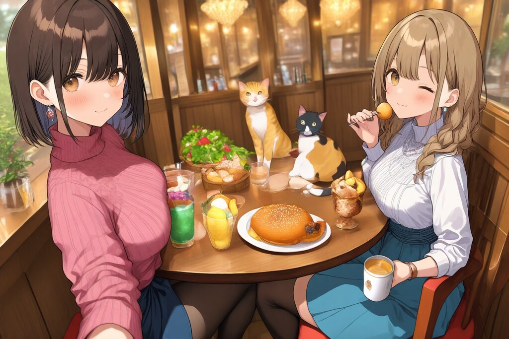 食卓、ネコの置物