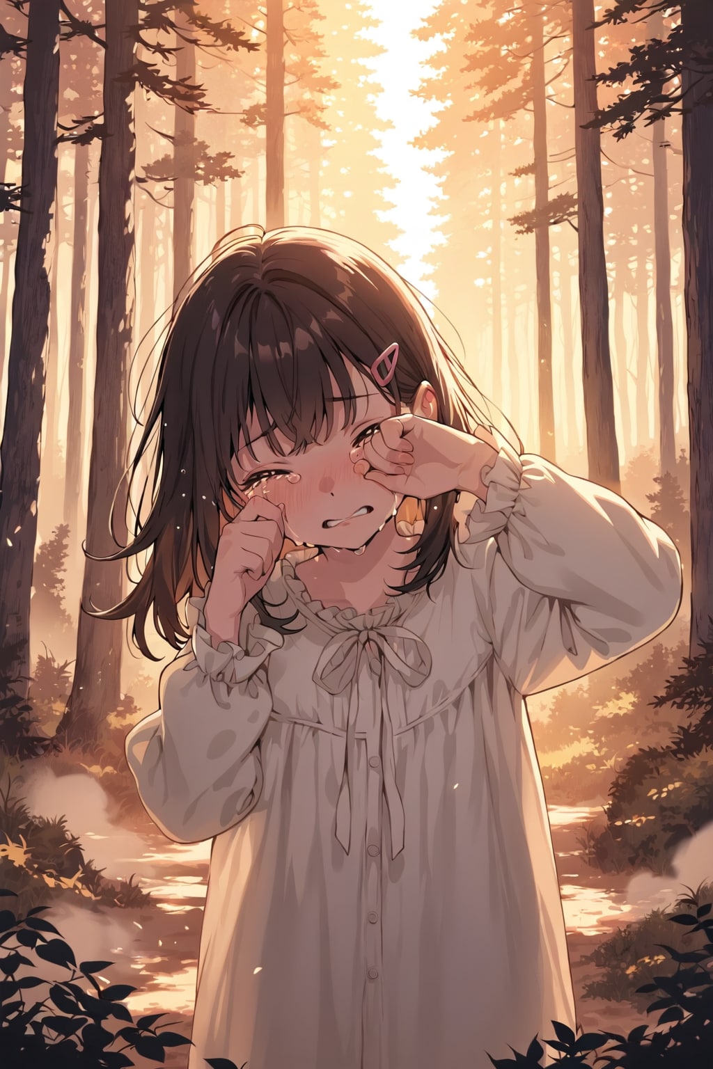 夕暮れ森の中