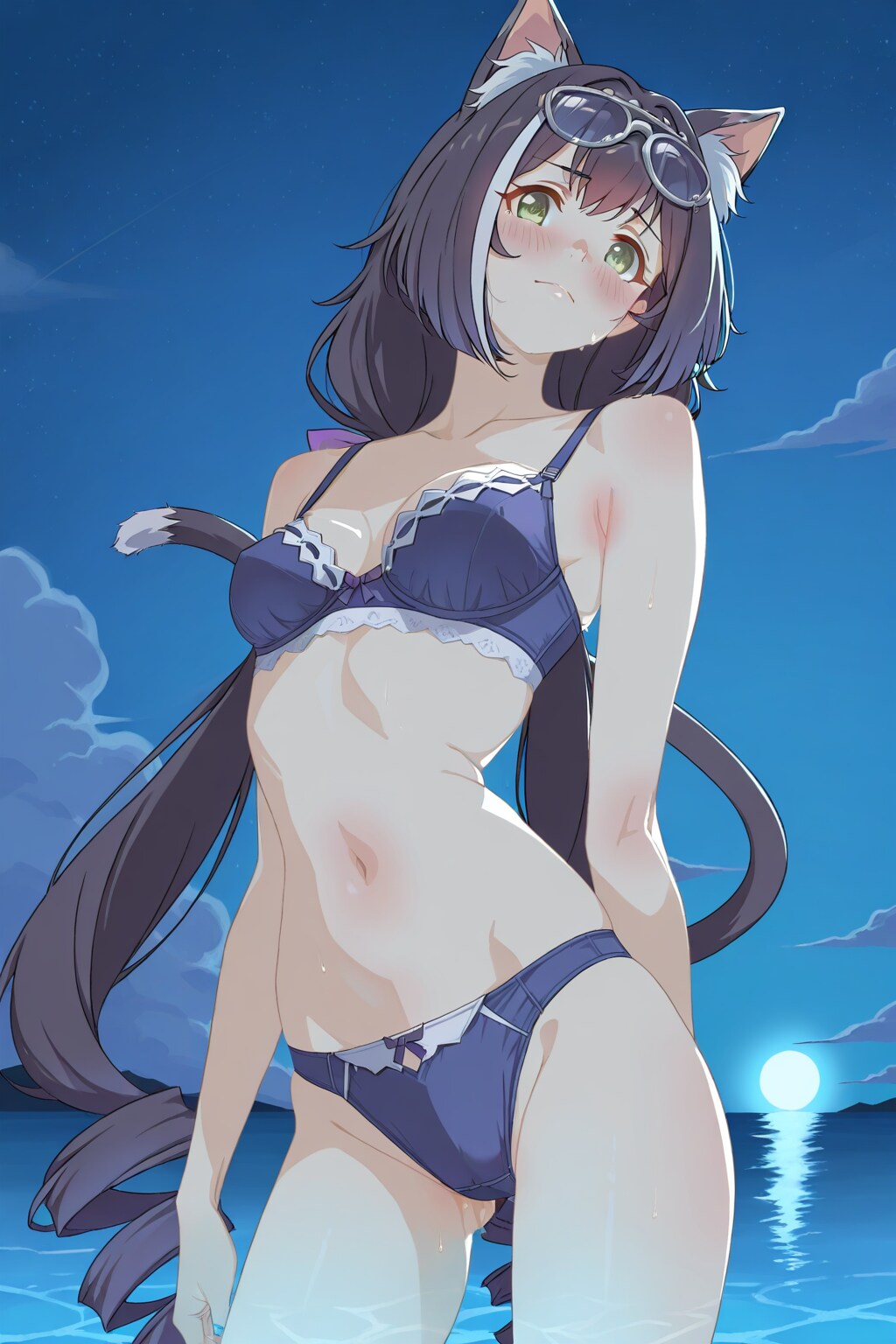 下着姿のキャルと夜の海(ちちぷい版)