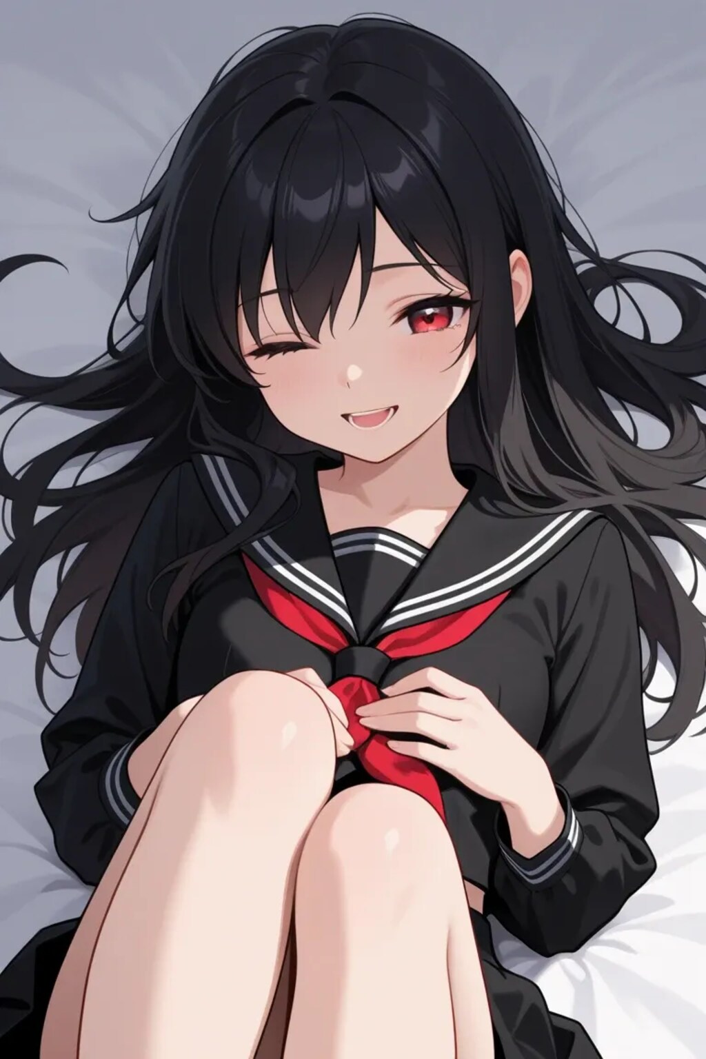 くすぐったいよ〜♡寝そべるセーラー服少女