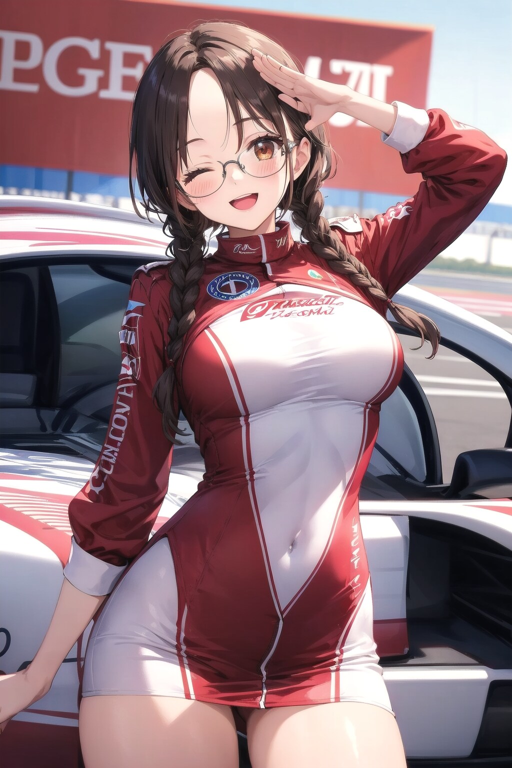 眼鏡三つ編み姉妹のレースクイーン姿