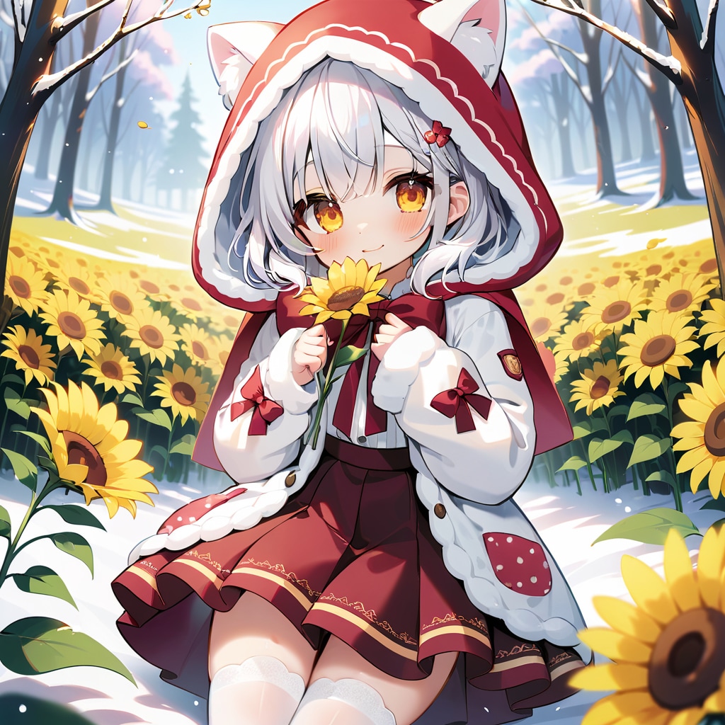 雪林に咲くヒマワリ