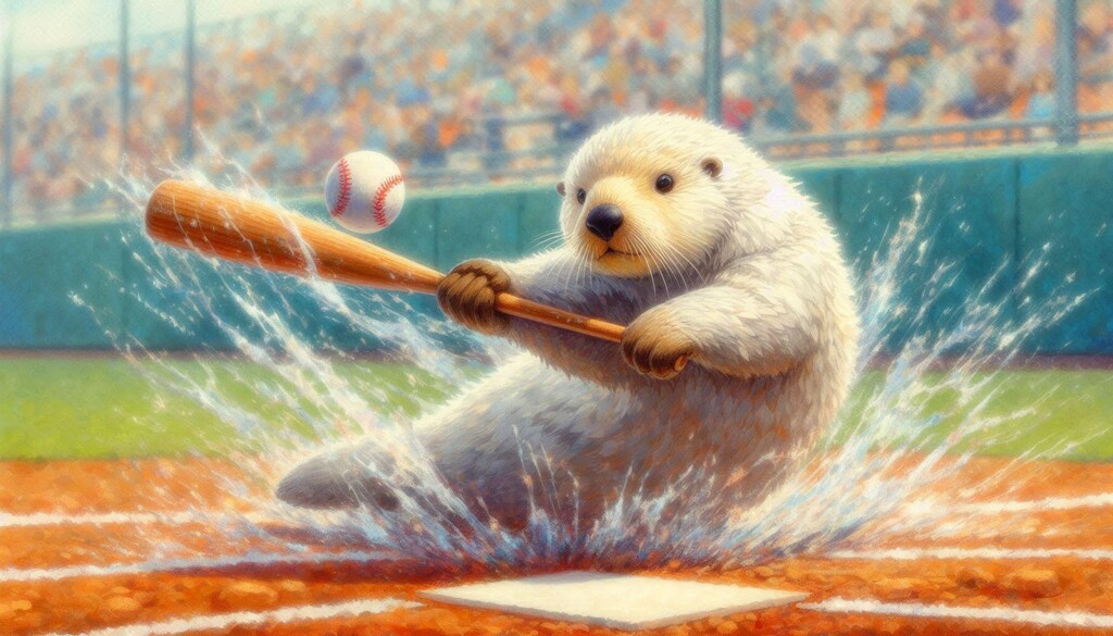 部活で野球する白ラッコ