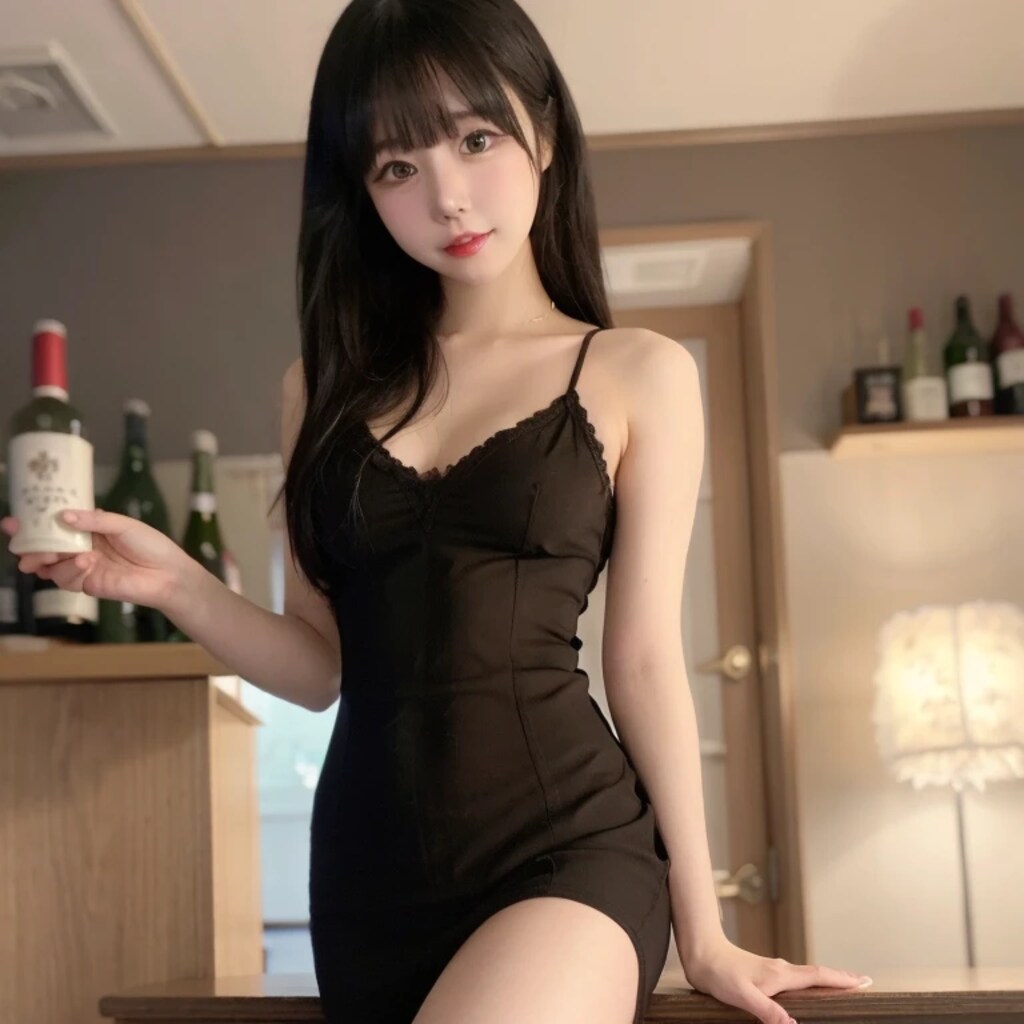 黒髪ロングで酒場の美女７６