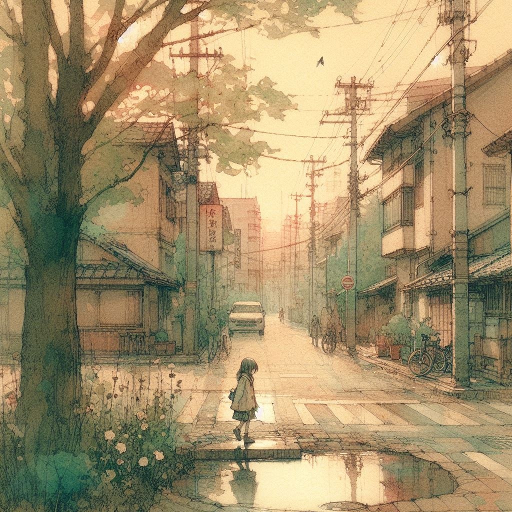 街と水たまり、少女258