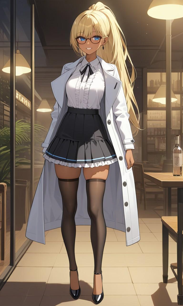 白コートの金髪ポニーテール少女 | の人気AIイラスト・グラビア