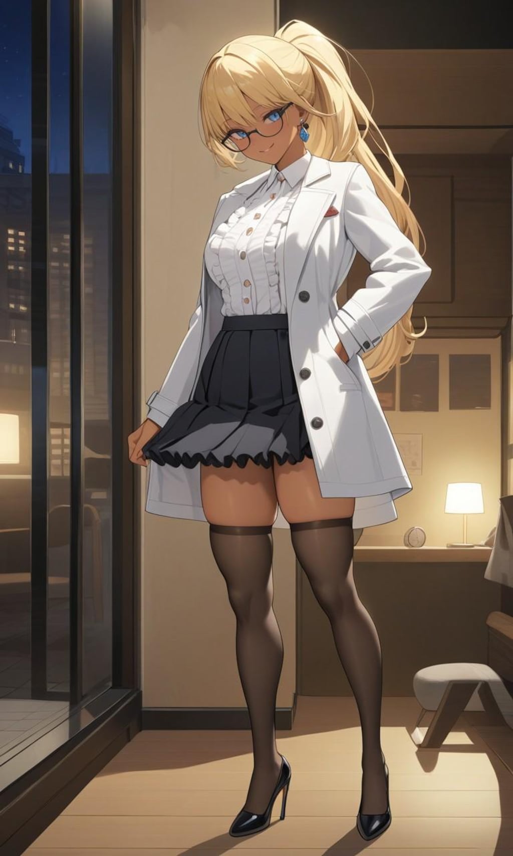 白コートの金髪ポニーテール少女