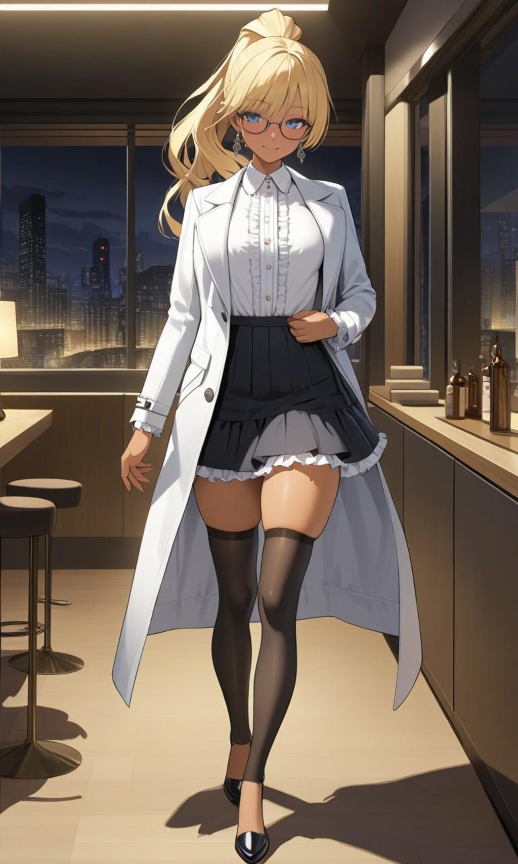 白コートの金髪ポニーテール少女