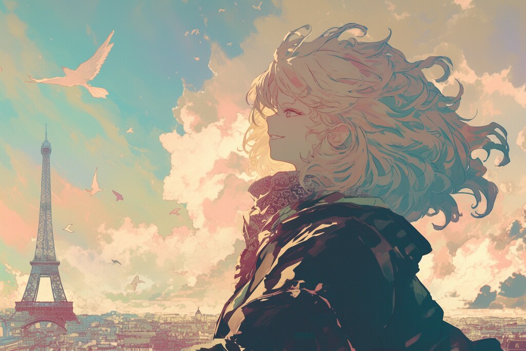 エッフェル塔と金髪美女