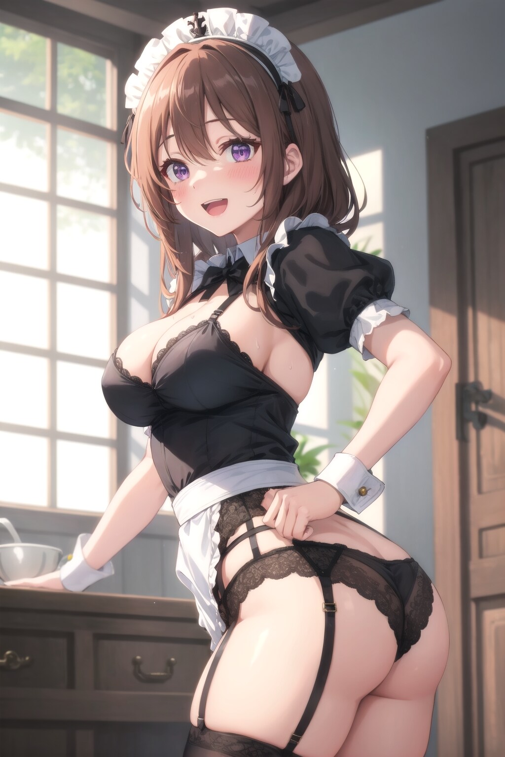 仕事中でもパンツを見せてくれるメイドさん