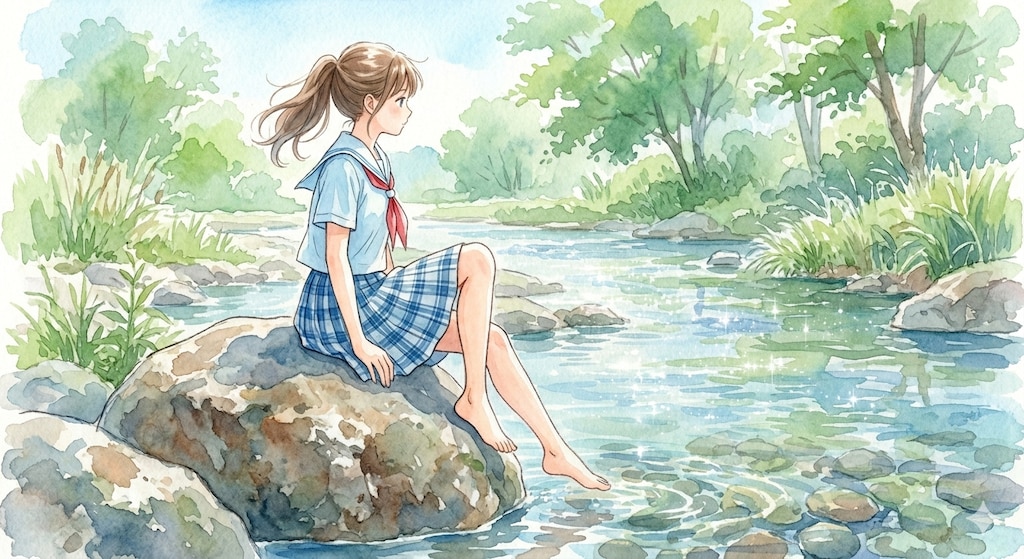 渓流の少女