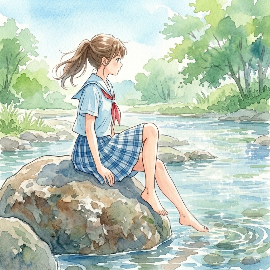 渓流の少女