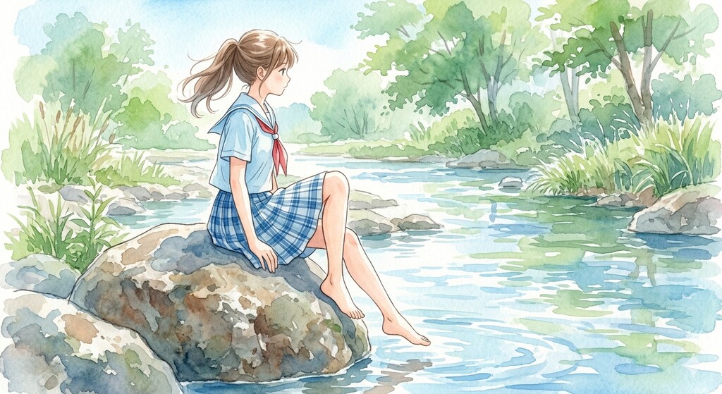 渓流の少女