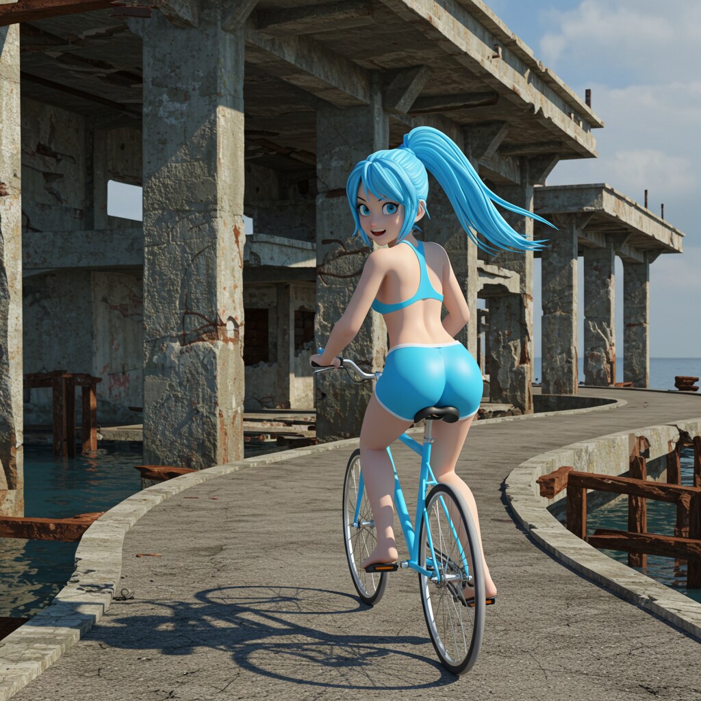 青ぽにちゃん サイクリング_ImageFX