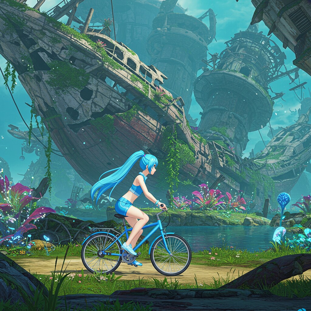 青ぽにちゃん サイクリング_ImageFX