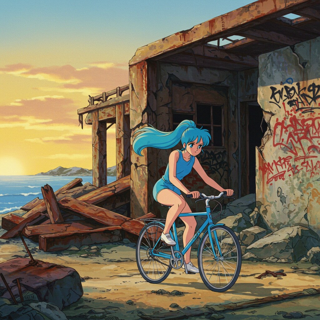 青ぽにちゃん サイクリング_ImageFX