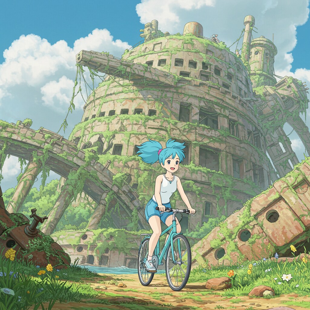 青ぽにちゃん サイクリング_ImageFX