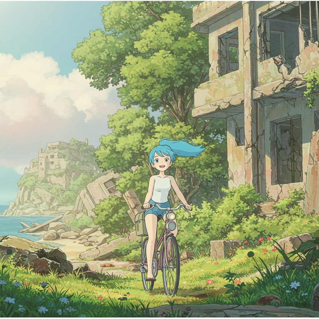 青ぽにちゃん サイクリング_ImageFX