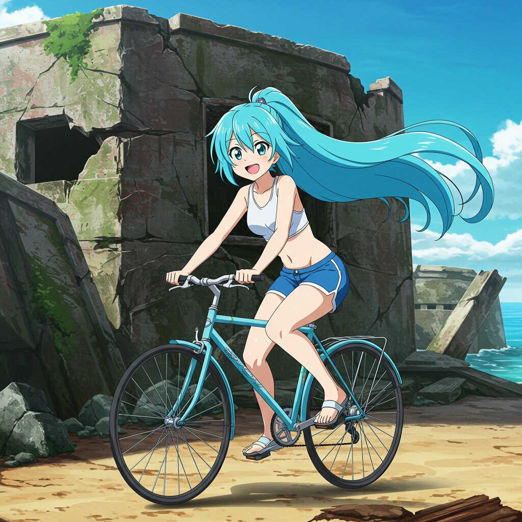 青ぽにちゃん サイクリング_ImageFX